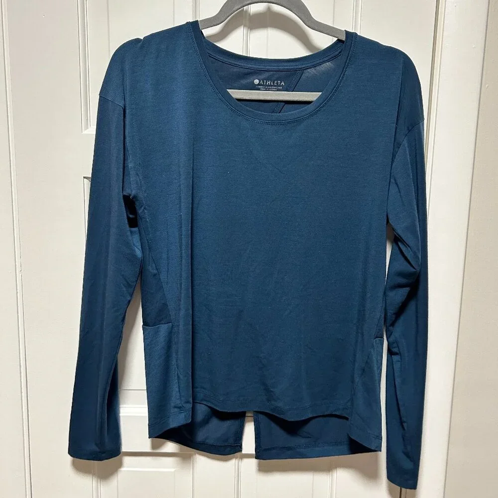 Athleta Womens Twist Back Keyhole Open Long Sleeve Navy Blue -Small - Picture 1 of 4